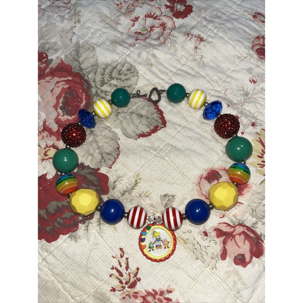Rainbow Brite Homemade Beaded Necklace , Large Beads C Retro , Colorful , Fun